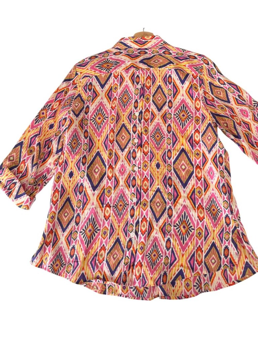 Chico's Multicolor Geometric Pattern Collared Linen Blouse Size Small - Picture 3 of 10